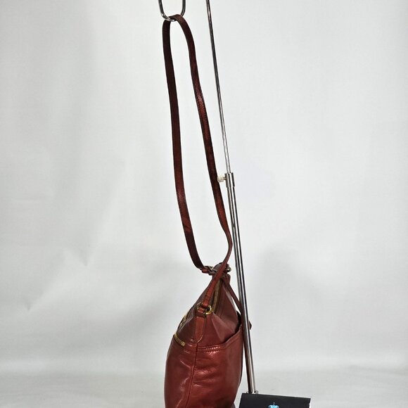 Margot Women's Cognac Leather Mary Scoop Double Zip Crossbody Bag Sz M 253 - Picture 11 of 13